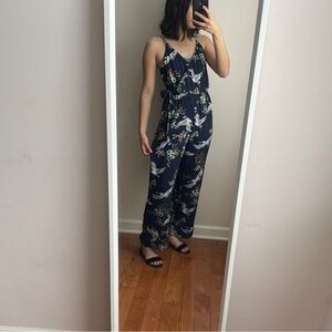 TRAC Small Navy Blue Jumpsuit Birds Flowers Summer Spring